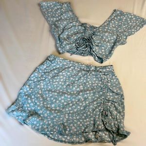 Garage top and skirt set, blue floral print